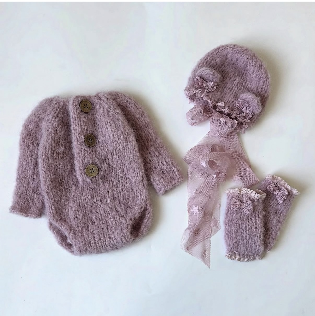 Winter Clothing For Toddlers - Gebreide romper, muts en handschoenen set