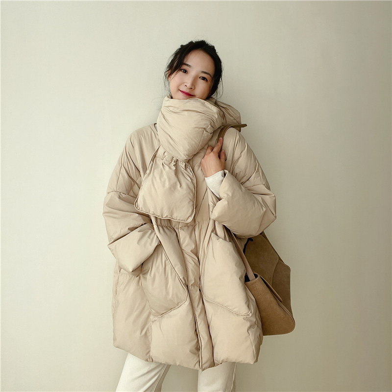 Puffer Jacket Women Down - Winter Warm Donsjack Sjaal Met Capuchon