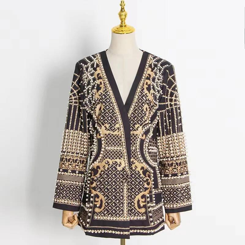 Mode kralen V-hals blazers jas - Winter Clothing Taiwan recensie en prijs